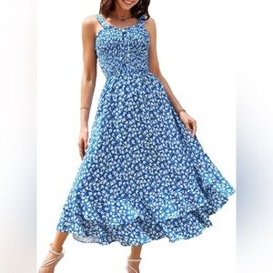 GRACE KARIN  Dress Square Neck Strapped Swing A Line Sundress Beach Long Maxi